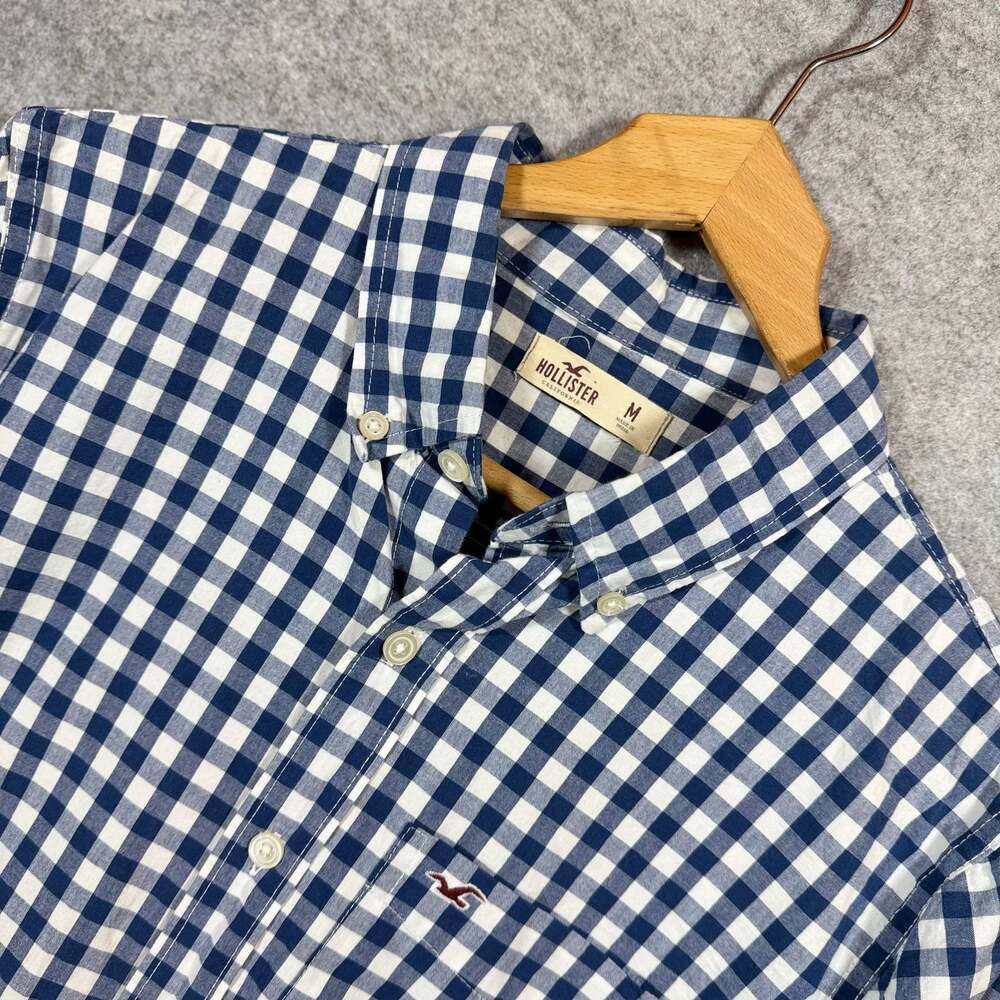 Hollister Men's Size M Blue‎ and White Gingham Button Down Shirt